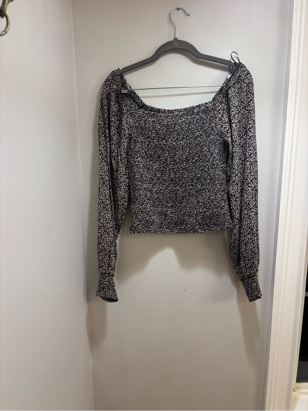 Faherty Brown and White Smocked Off-Shoulder Blouse
